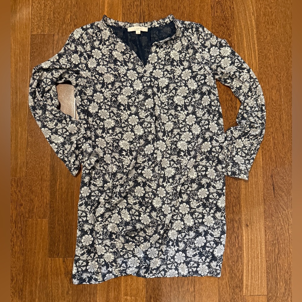 LOFT Navy and White Floral Dress
